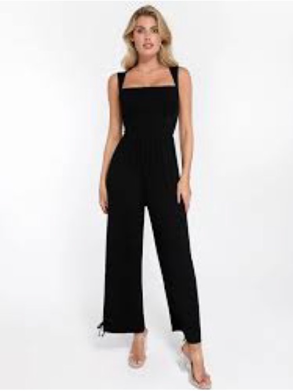 NWOT Elegant Black Square-Neck Jumpsuit with Wide Leg